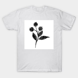 Hand drawn watercolor illustration with blueberries and leaves isolated on white. Perfect for greeting cards, postcards, logo, textile, fabric, packaging, wrapping paper and other design. T-Shirt